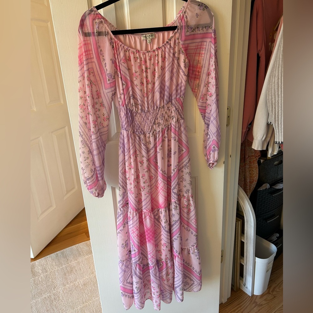 Miss Selfridge Pink and Purple Long Sleeve Dress